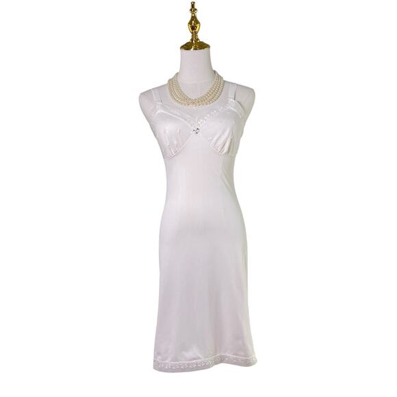 Vintage 50s White Nylon Tulip Chiffon Lace Bust Full Slip Dress Women’s Size S - Picture 3 of 14